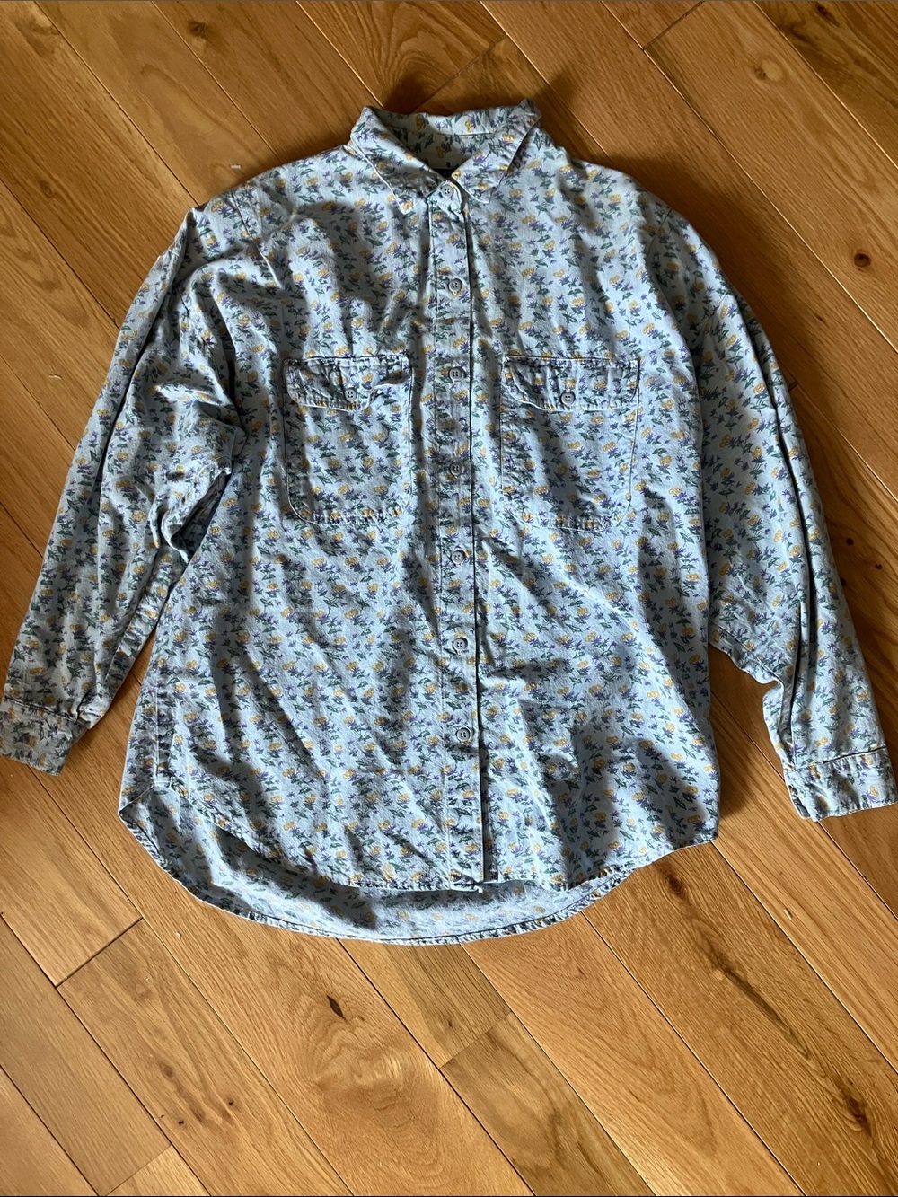 Light Blue Floral Button-Down Shirt for Women